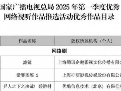 2025年第一季度优秀网络视听作品名单公布，檀健次两部剧入选