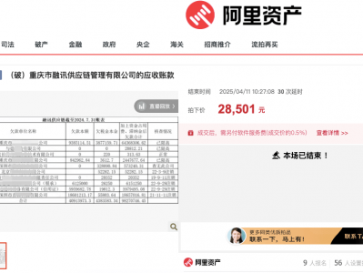 重庆一公司约9827万元的应收账款上架拍卖，最终2.85万元低价成交